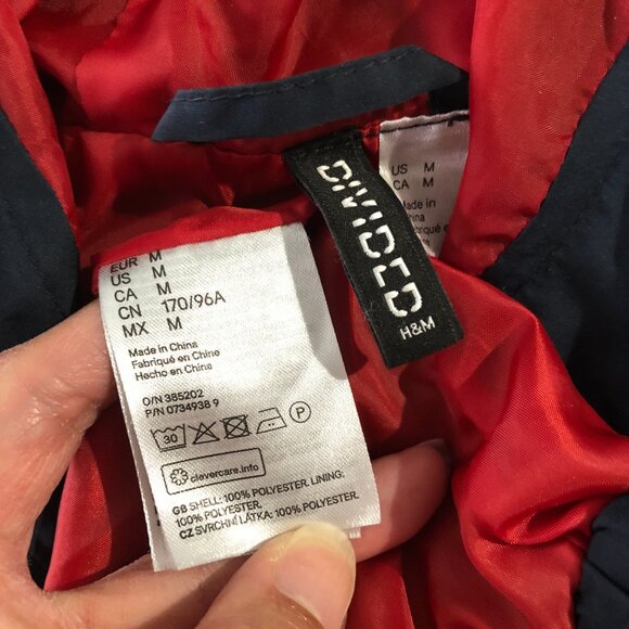 H&M Divided Mens M Full Zip Blue Red White Hooded Full Zip Windbreaker Jacket - Picture 5 of 7
